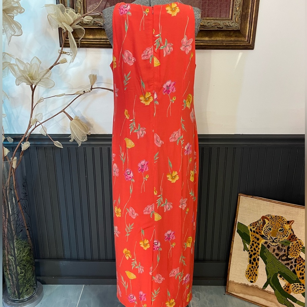 Vintage Plaza South Vibrant Floral Print Sleeveless Maxi Dress ~ Size 10💚🍄 - Picture 4 of 8
